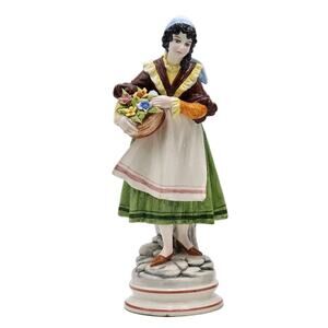 Ethan Allen Capodimonte Style Lady w/ Flower Basket 13.5" Italian Figurine VTG